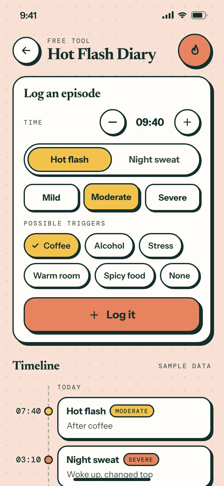Hot Flash Diary with logged episodes