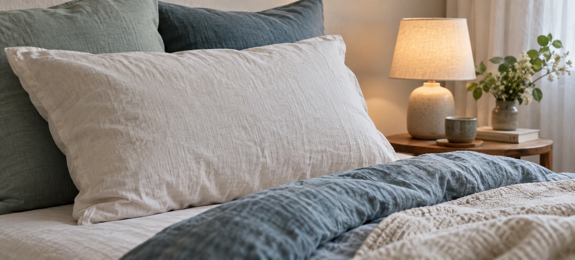 Calm bedroom, pillow detail