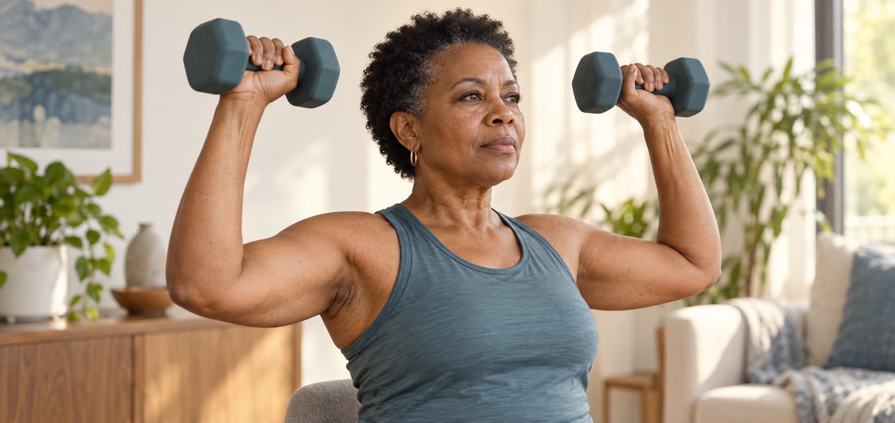 midlife woman, resistance training at home