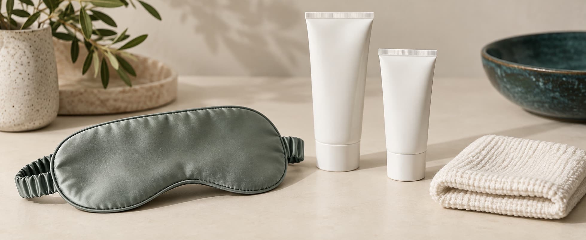Sleep mask & intimate-care packaging still life