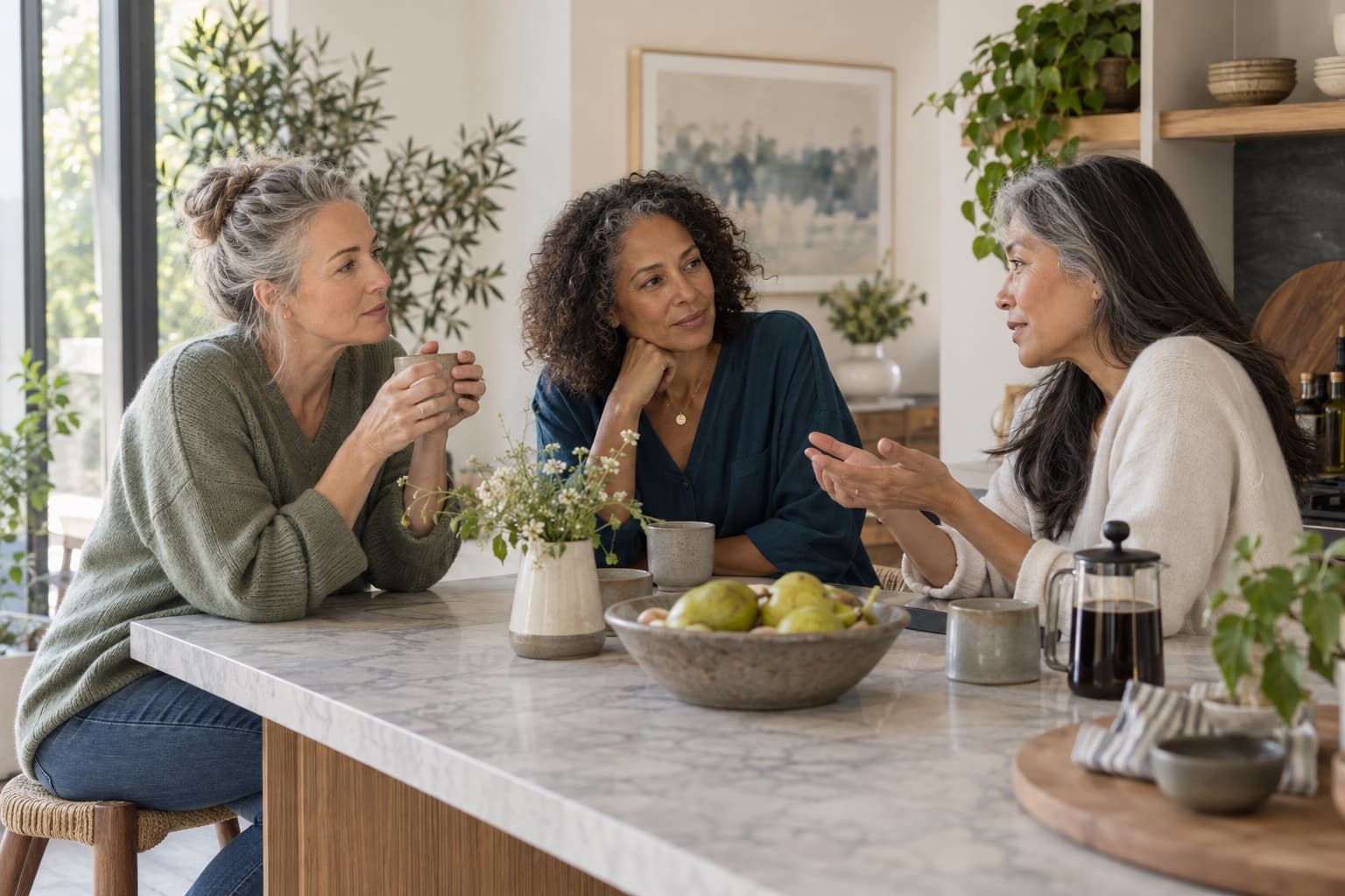 midlife women, natural contemporary setting